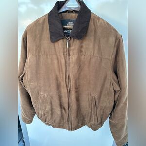 Weatherproof Suede Bomber Jacket Men XL Zip Up Flannel Quilt Lined Vintage Style